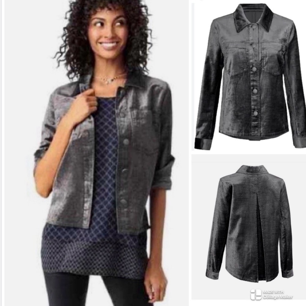 CAbi Tuesday Topper charcoal gray velvet shirt jacket